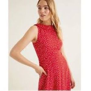Boden Clarissa Midi Dress, Red Ditsy Floral Print, Size US 10R